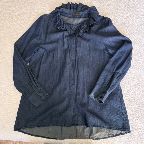 Elegant Ruffled Blue Button Down Shirt - Picture 9 of 10